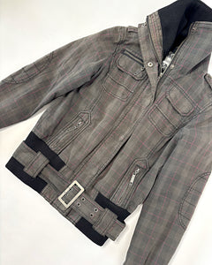 Plaid military utility style high neck jacket