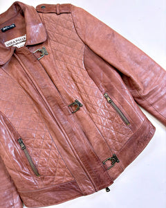 Asymmetric hook closure Italian leather jacket