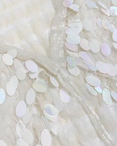 Cascading sequins & pearls silk top