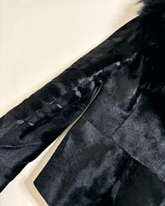 Pony hair asymmetric leather jacket