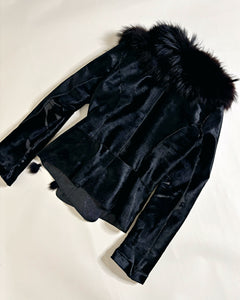 Pony hair asymmetric leather jacket