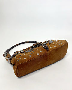Grommet studded suede 90’s buckle bag