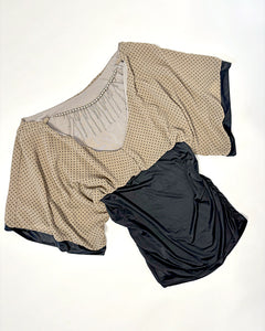 Drapey polkadot top with fitted wide waist