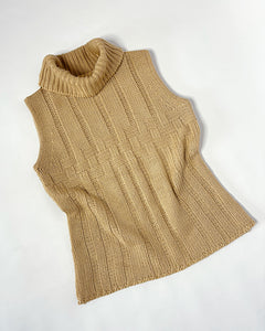 Wool knit turtleneck sleeveless top