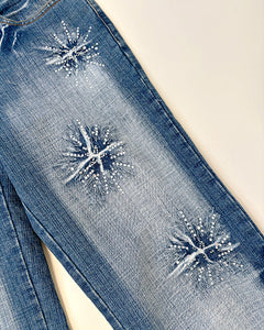 Rhinestone studded low waist bootcut jeans