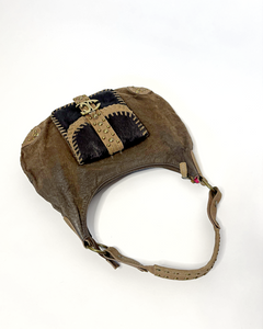 Roberto Cavalli pony hair studded shoulder bag