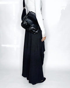 Sleek utility black leather crossbody bag