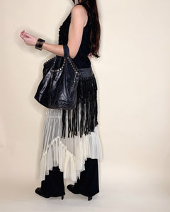 Leather studded fringe hip belt