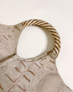 Wood handle snake skin skin bag