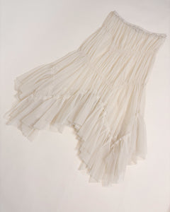 See through asymmetric ruched skirt