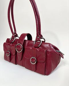 Cherry red leather buckle bag