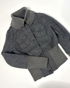Military style rib knit wide waist wool jacket