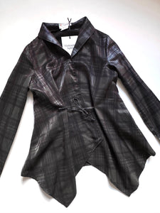 Plaid slinky tie blouse