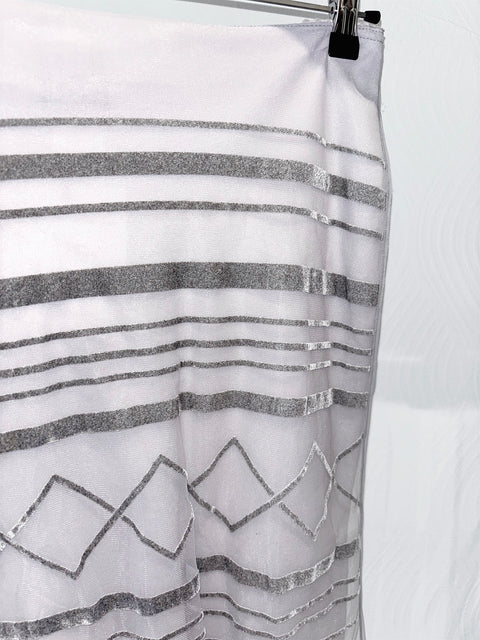 Silver velvet trim mesh layered mini skirt