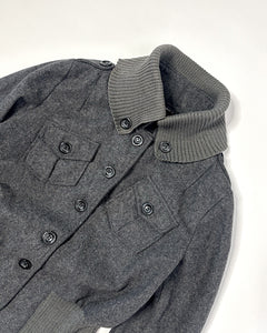 Military style rib knit wide waist wool jacket