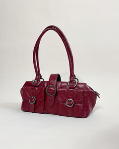 Cherry red leather buckle bag