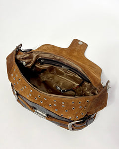 Grommet studded suede 90’s buckle bag
