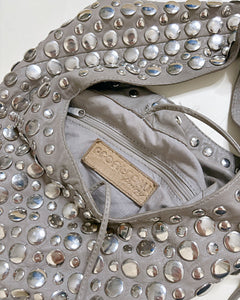 Studded leather wide hobo bag