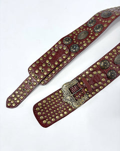 Studded brown leather hip belt