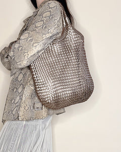 Silver braided leather big bag