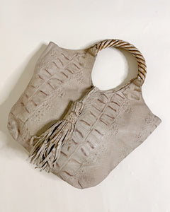 Wood handle snake skin skin bag