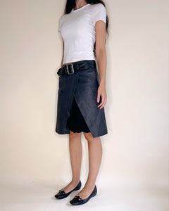 Asymmetric coated denim skirt