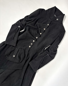 Asymmetric buttoned funnel neck coat dress