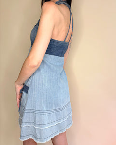 Asymmetric distressed denim dress