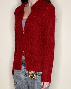 Cherry red wool zip up cardi