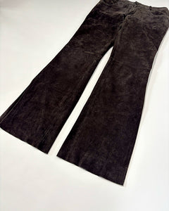 Low rise dark brown suede bootcut pants