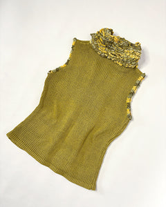 Chartreuse knit turtleneck sleeveless top