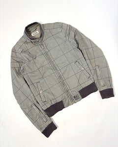 Grey plaid stitch military style bomber jacket