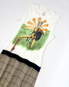 Custo Barcelona graphic tank and plaid skirt midi dress