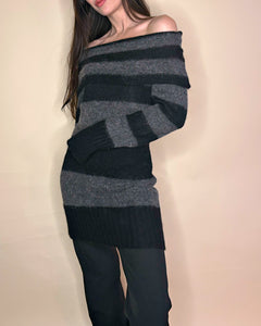Striped off shoulder knit dress