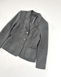 Grommet studded wool blazer jacket