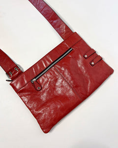 Belt buckle red leather crossbody bag