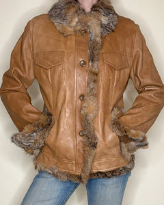 Fur trim asymmetric leather jacket