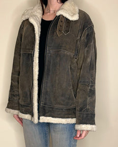 Worn grey shearling jacket