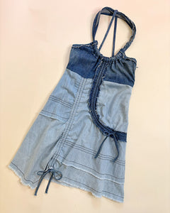 Asymmetric distressed denim dress