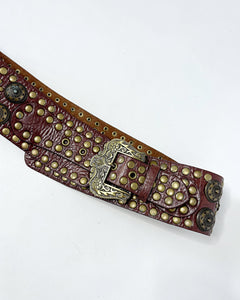 Studded brown leather hip belt