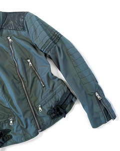2000’s turquoise canvas moto jacket