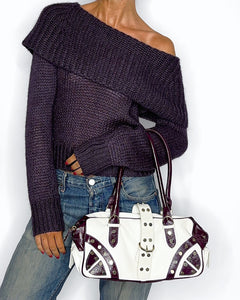 Versace studded contrasting leather bowling bag