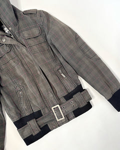 Plaid military utility style high neck jacket