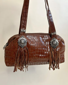 Western fringed leather bag