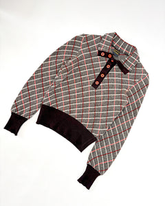 70’s plaid soft knit long sleeve polo shirt