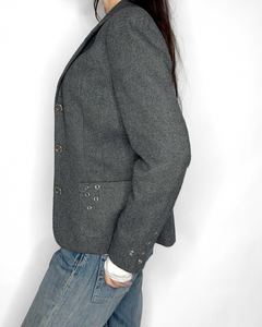 Grommet studded wool blazer jacket