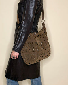 Studded suede crossbody bag