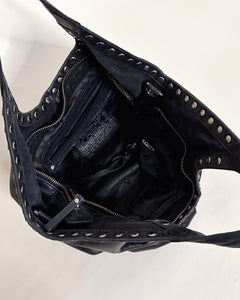 Studded leather hobo bag