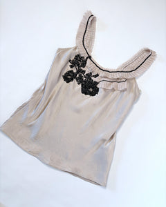 Pearl embroidered silk cami