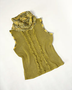 Chartreuse knit turtleneck sleeveless top
